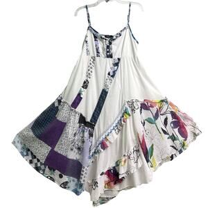 Etc. Boho Hippie Patchwork Multicolor Cotton Knit Sleeveless Midi Dress Size M